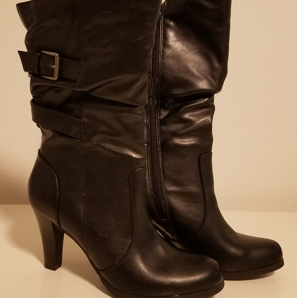 Black mid-calf boots